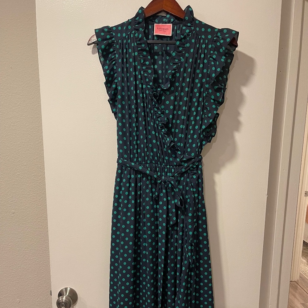 Kate Spade navy with green polka dot dress